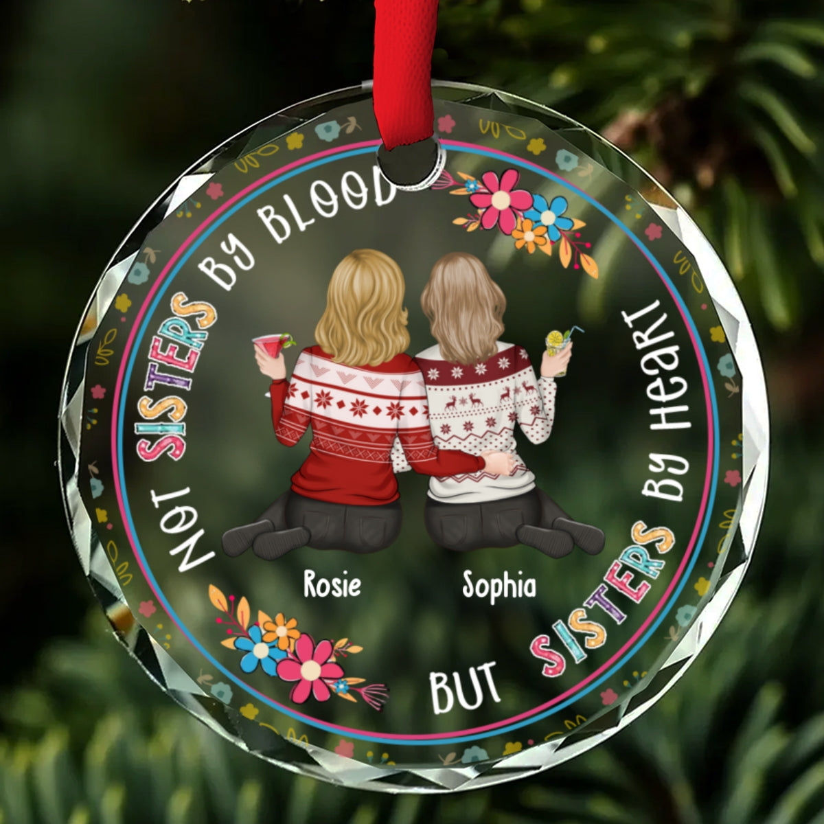Sister By Heart - Personalized Custom Glass Ornament