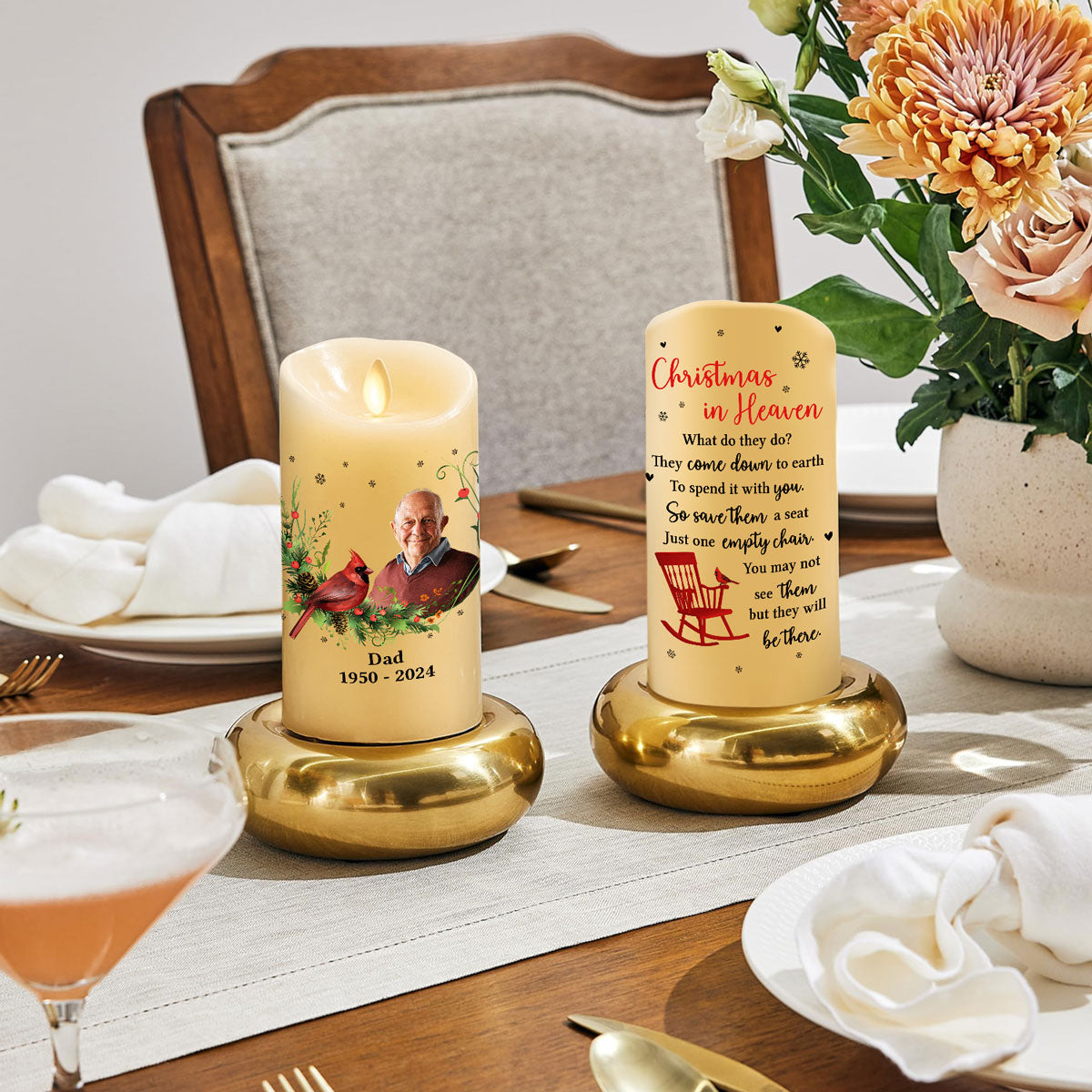 Christmas In Heaven Empty Chair - Personalized Custom LED Candle