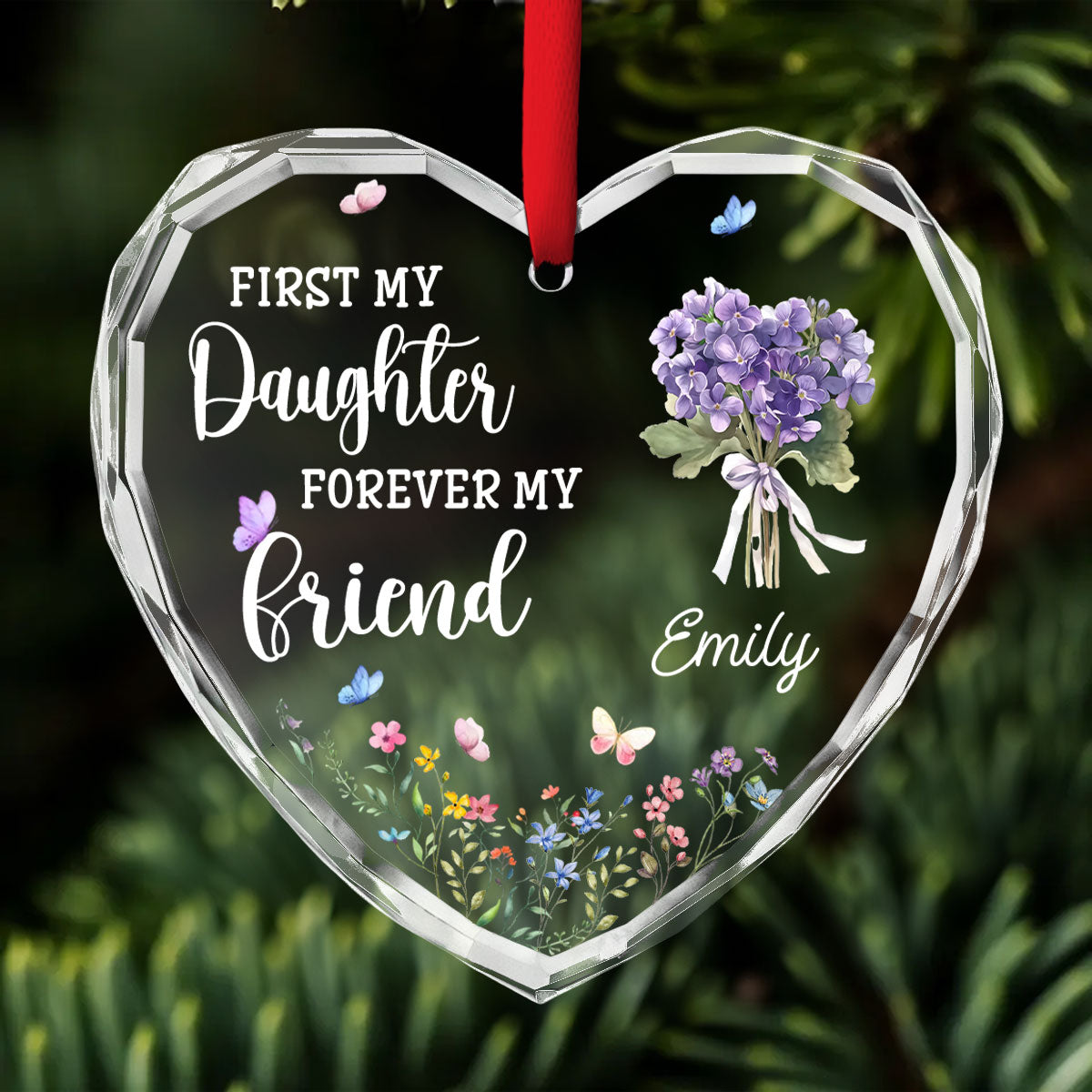 First My Daughter Forever My Friend - Personalized Custom Glass Ornament