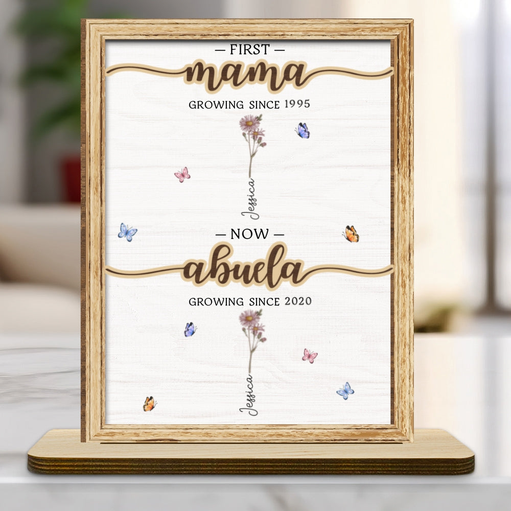 First Mom Now Grandma - Personalized Custom 2-Layer Wood Plaque With Flat Base