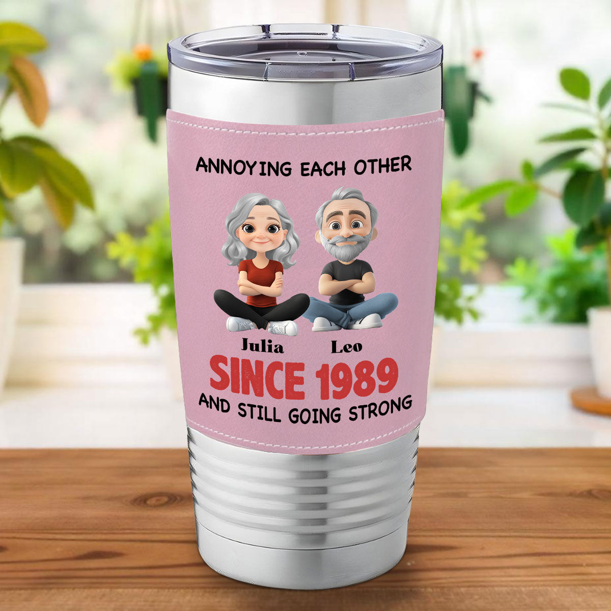 Together Forever  - Personalized Custom Pink Leather Tumbler