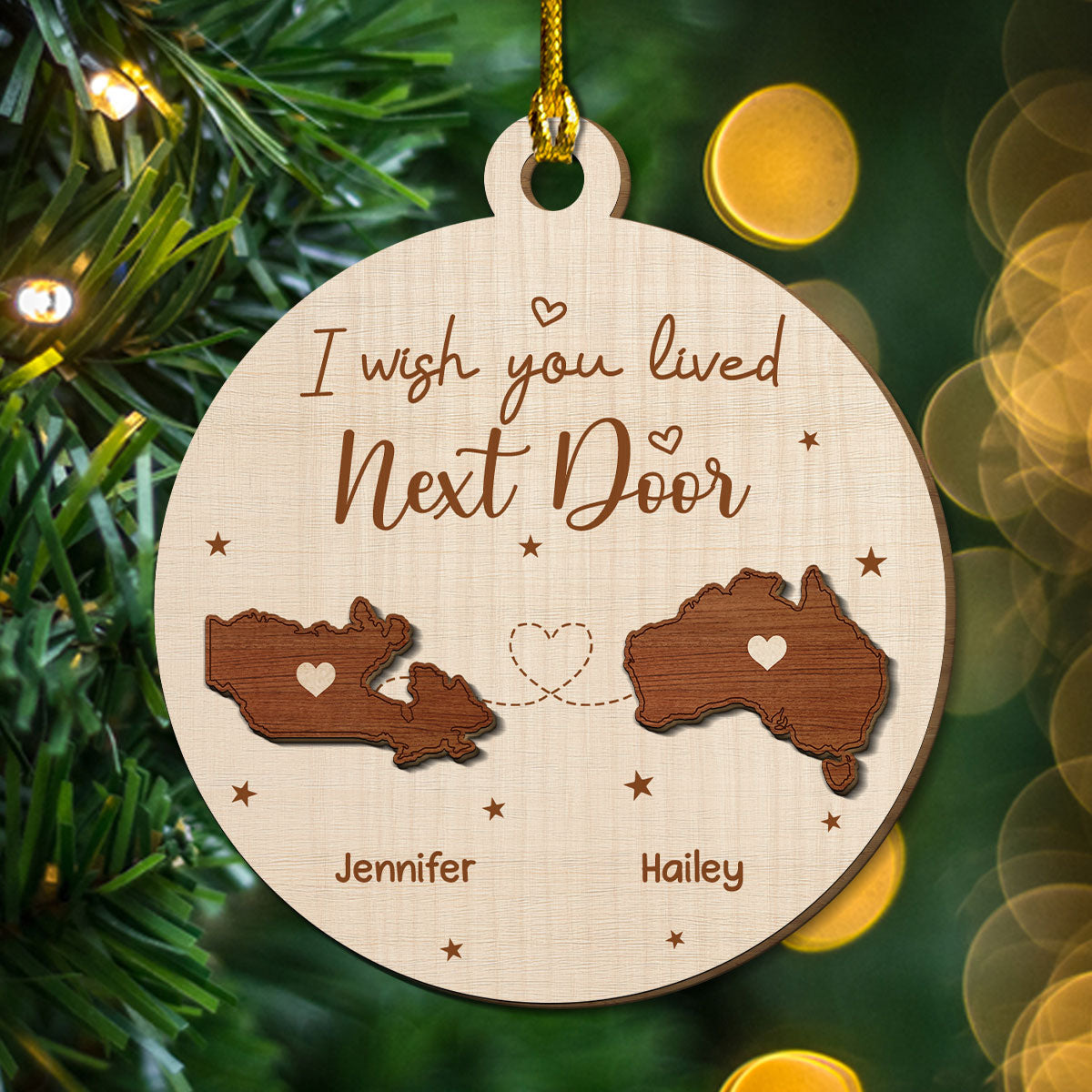 I Wish We Lived Close International - Personalized Custom Freeshape 2-Layered Wood Ornament