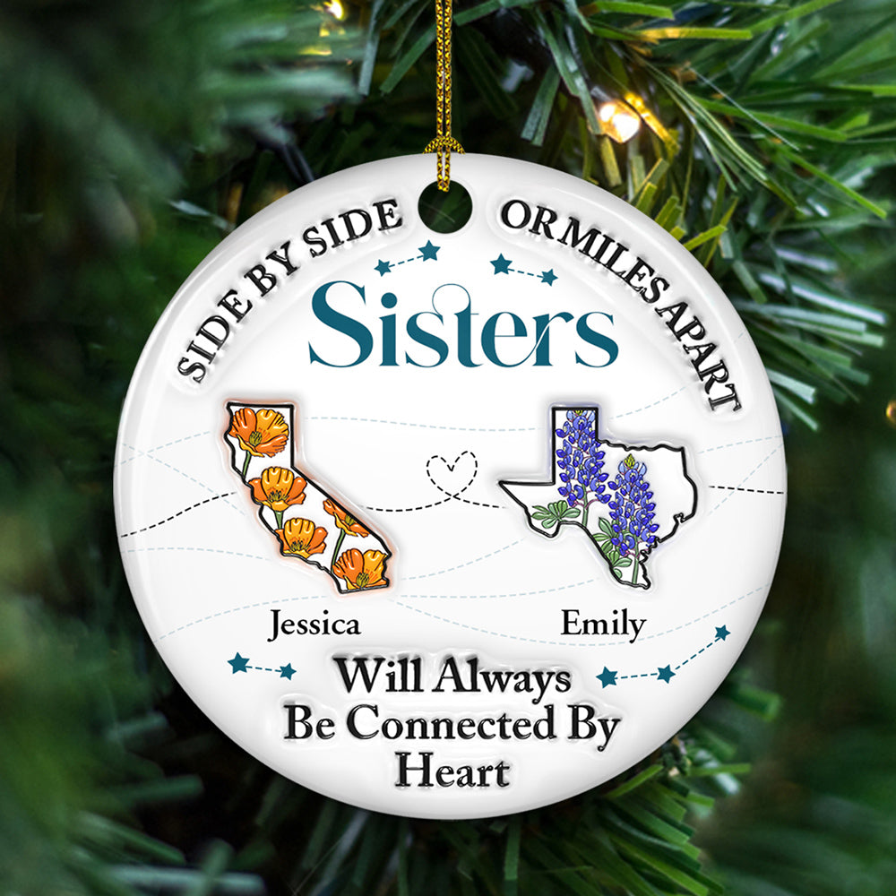 Connected By Heart - Personalized Custom 3D Inflated Effect Ceramic Ornament