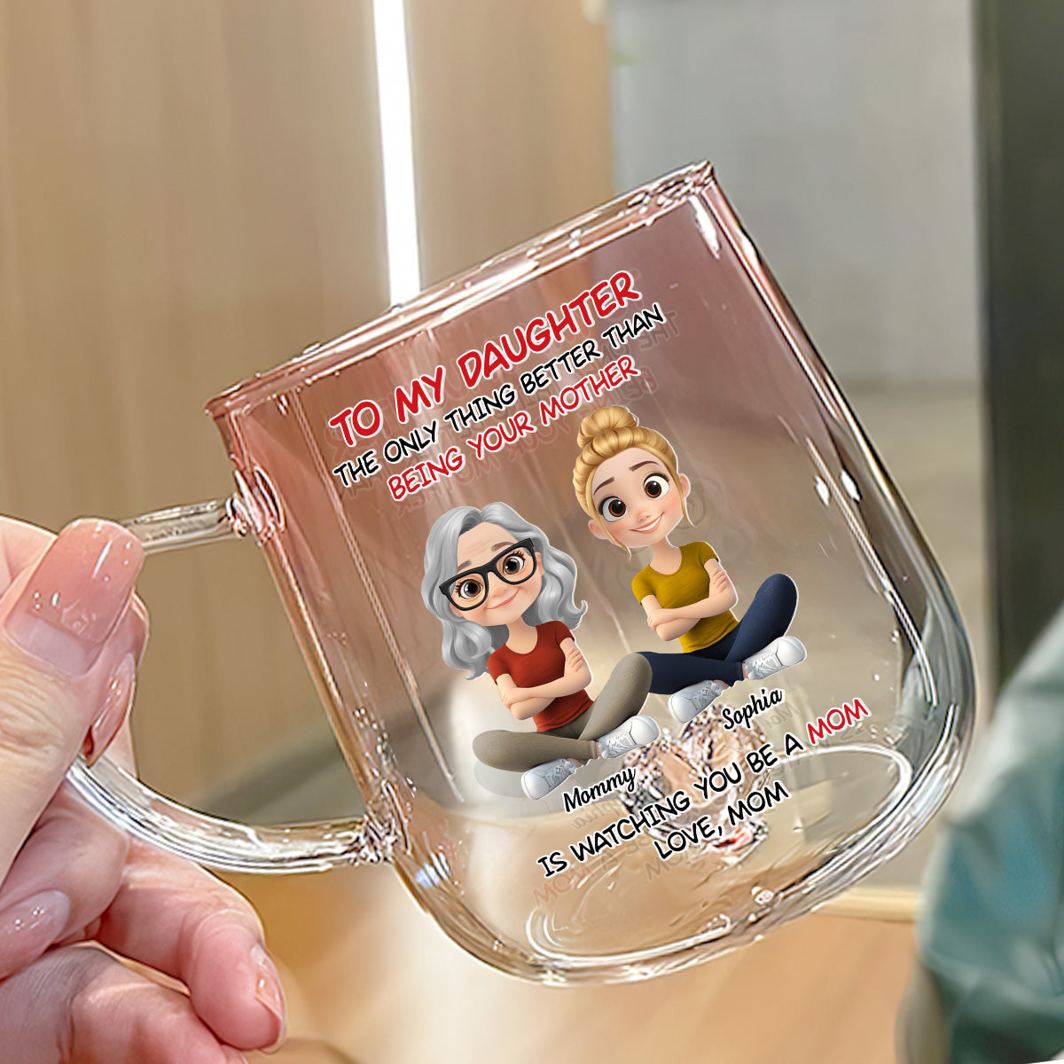 To My Daughter Cartoonize - Personalized Custom Pink Gradient Glass Mug