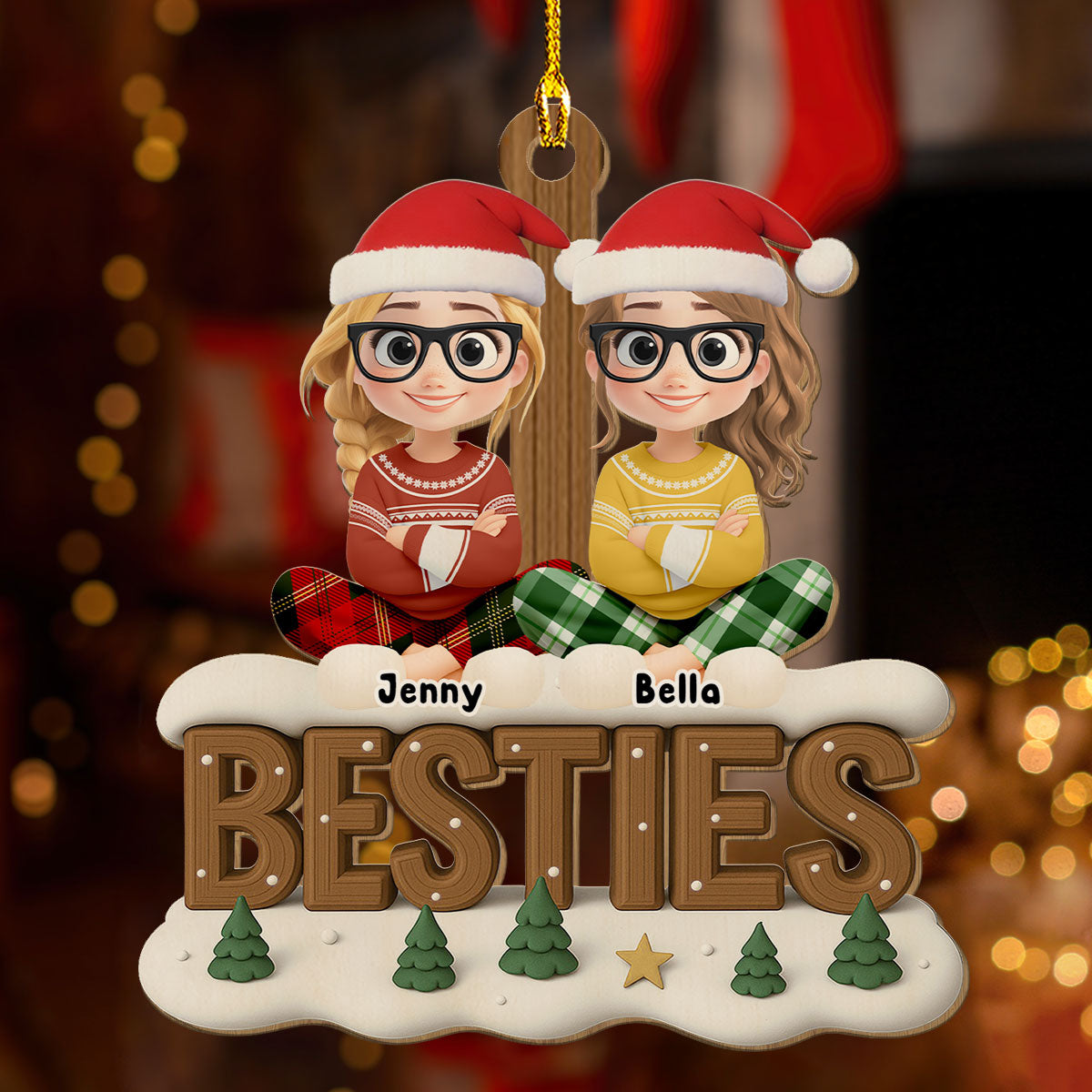 Besties This Year Onwards - Personalized Custom 3D Effect Wood Ornament