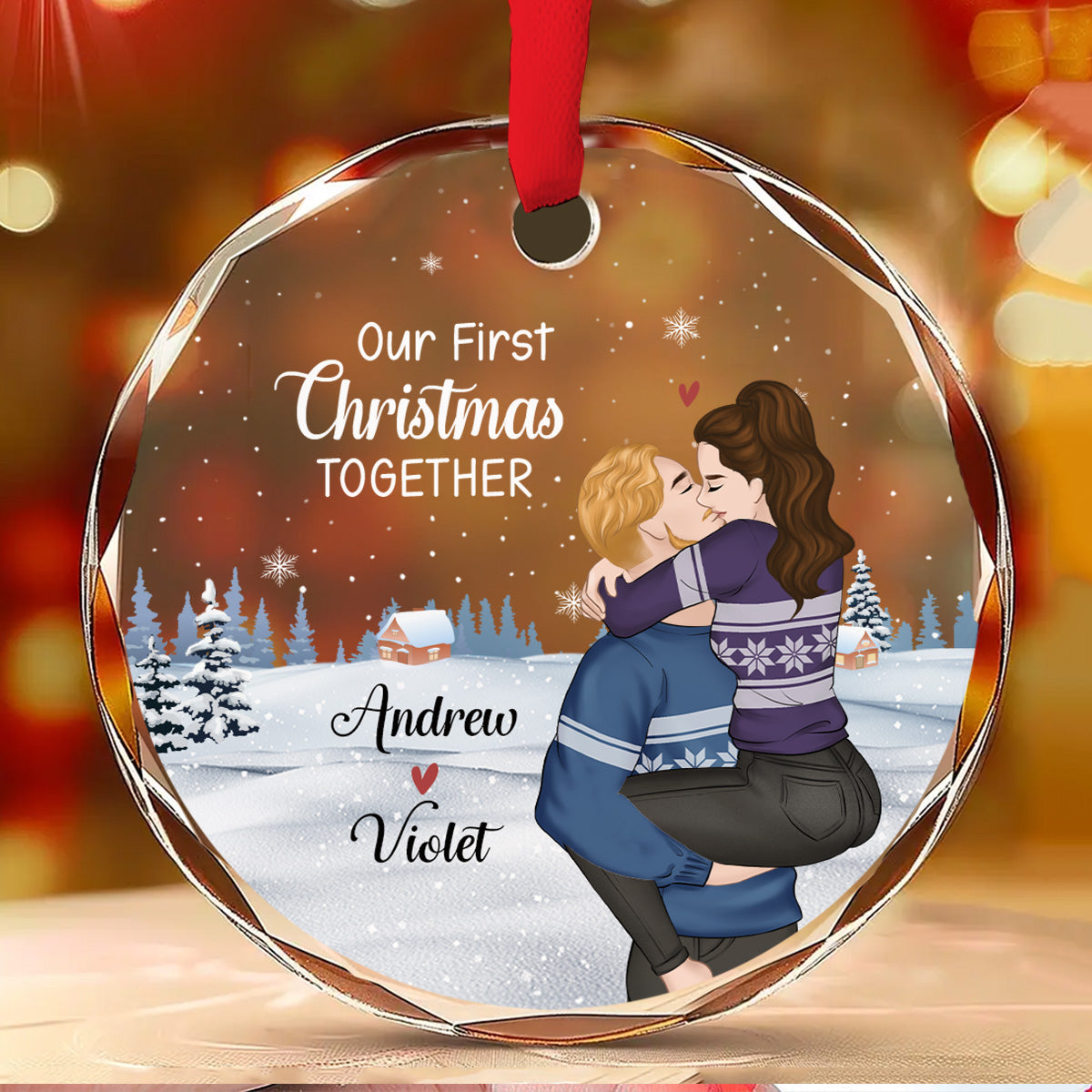 Christmas Together Couple - Personalized Custom Glass Ornament