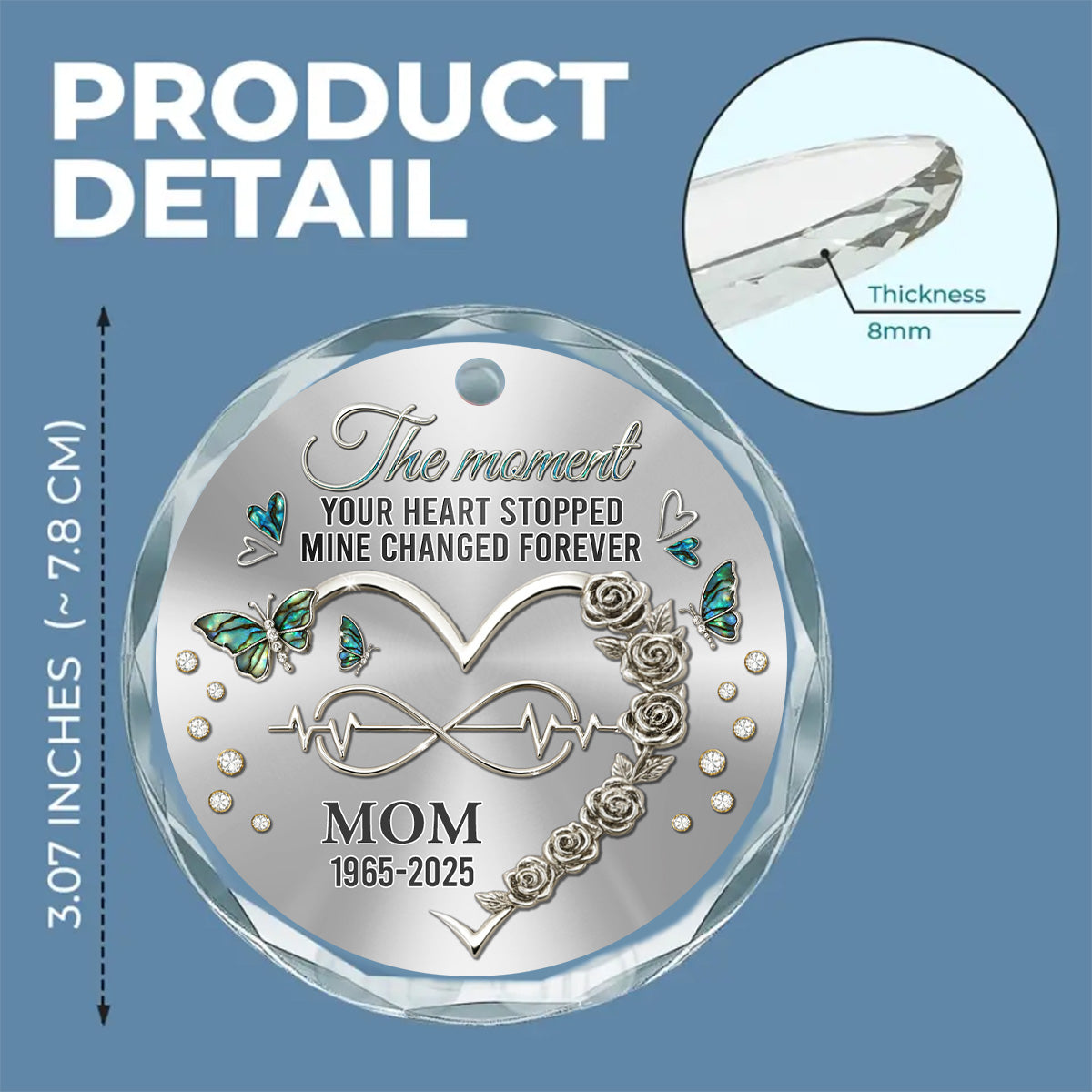 Your Heart Stopped Mine Changed Forever - Personalized Custom Glass Ornament