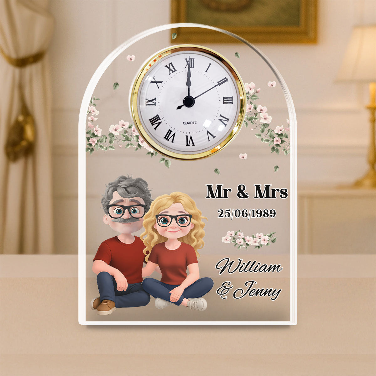 Mr And Mrs - Personalized Custom Acrylic Desk Clock Plaque