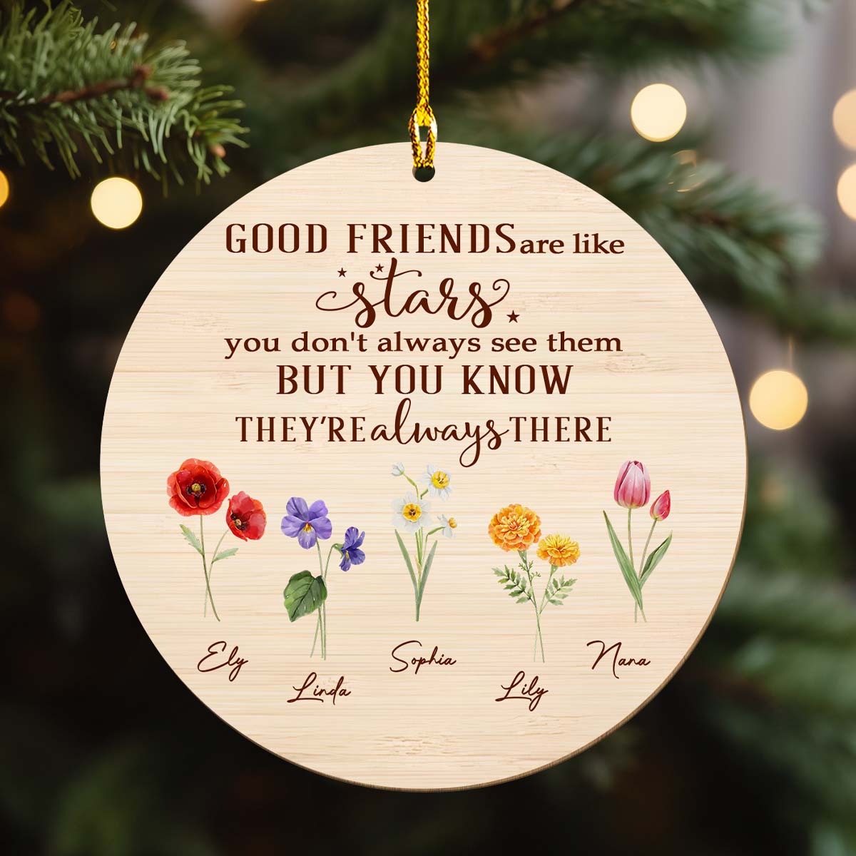 Friends Like Stars - Personalized Custom Wood Ornament