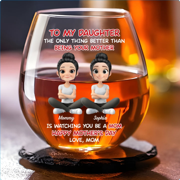 To My Daughter Cartoonize - Personalized Custom Wine Glass