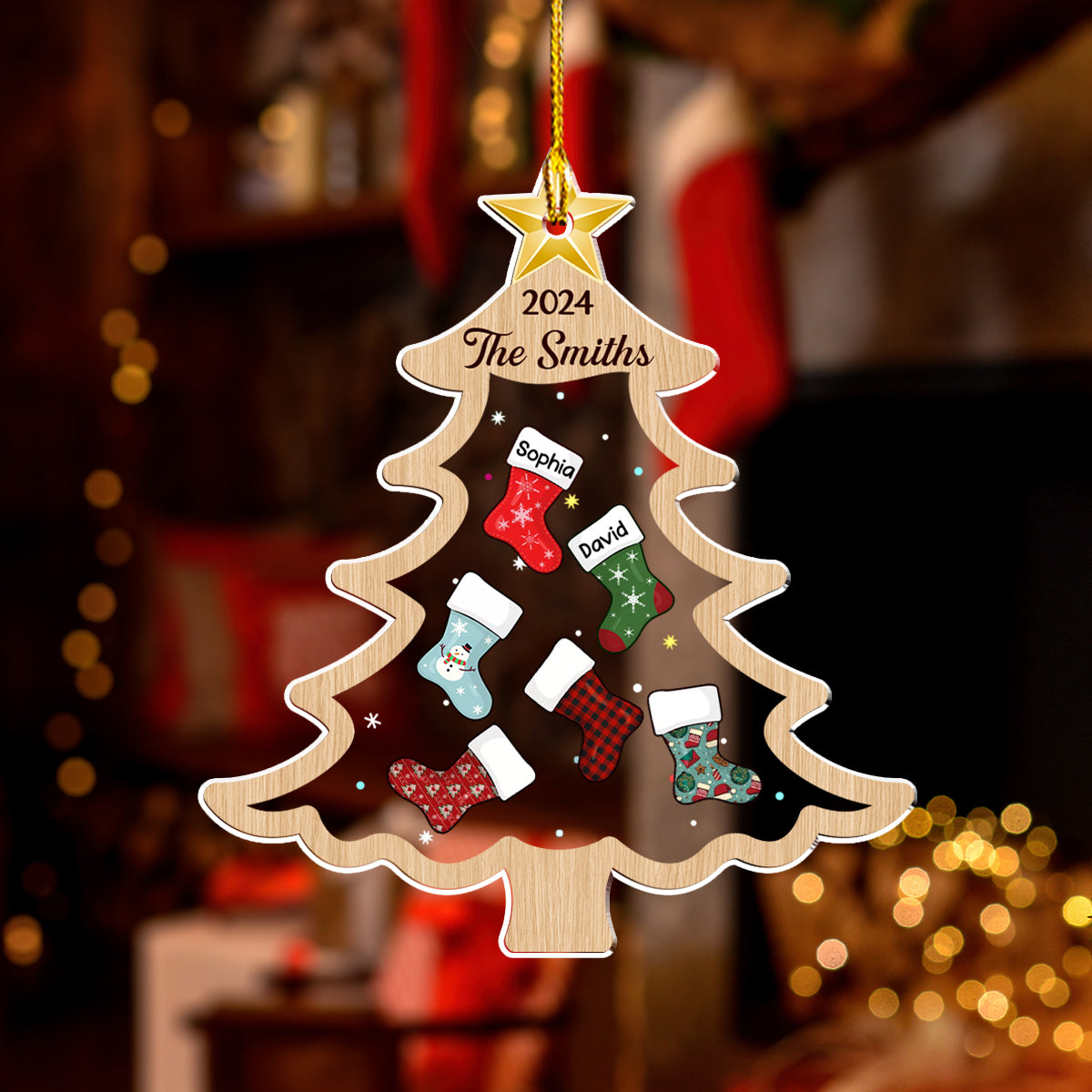 Merry Christmas Socking Family - Personalized Custom Acrylic Ornament