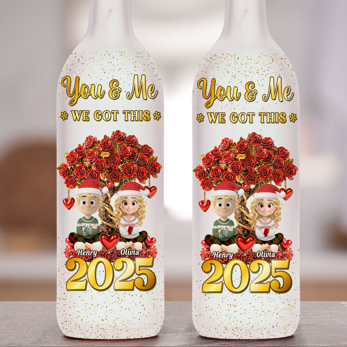 Glowing Heart Rose Tree - Personalized Custom Bottle Lamp