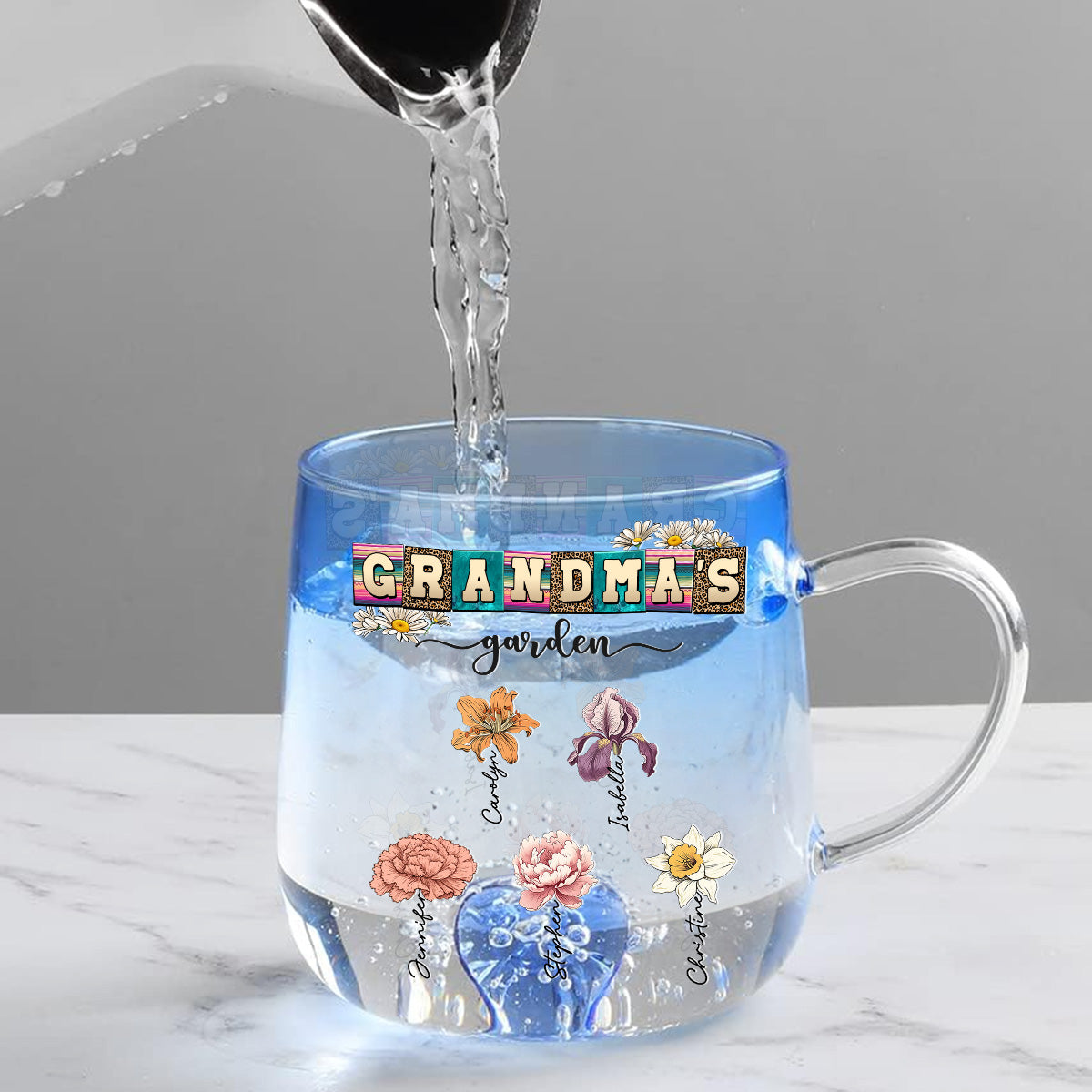 Lovely Grandma - Personalized Custom Blue Gradient Glass Mug