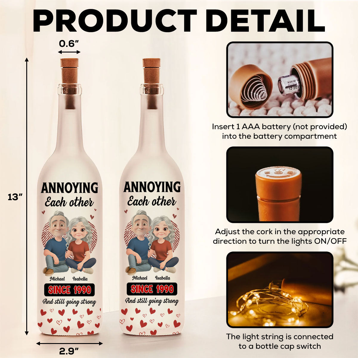 Annoying Each Other - Personalized Custom Bottle Lamp