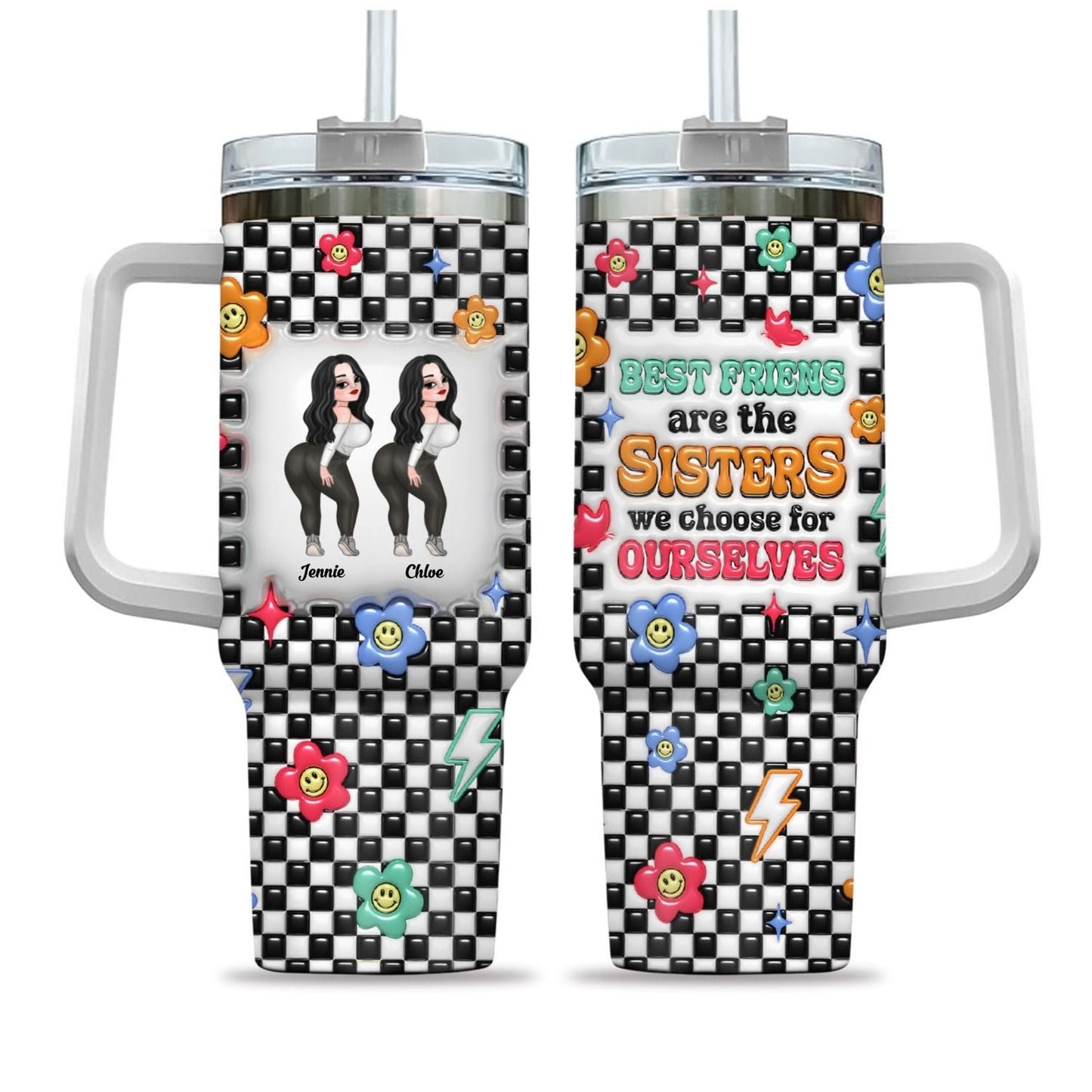 Sisters By Hearts - Personalized Custom 3D Inflated Effect Printed 40 Oz Tumbler