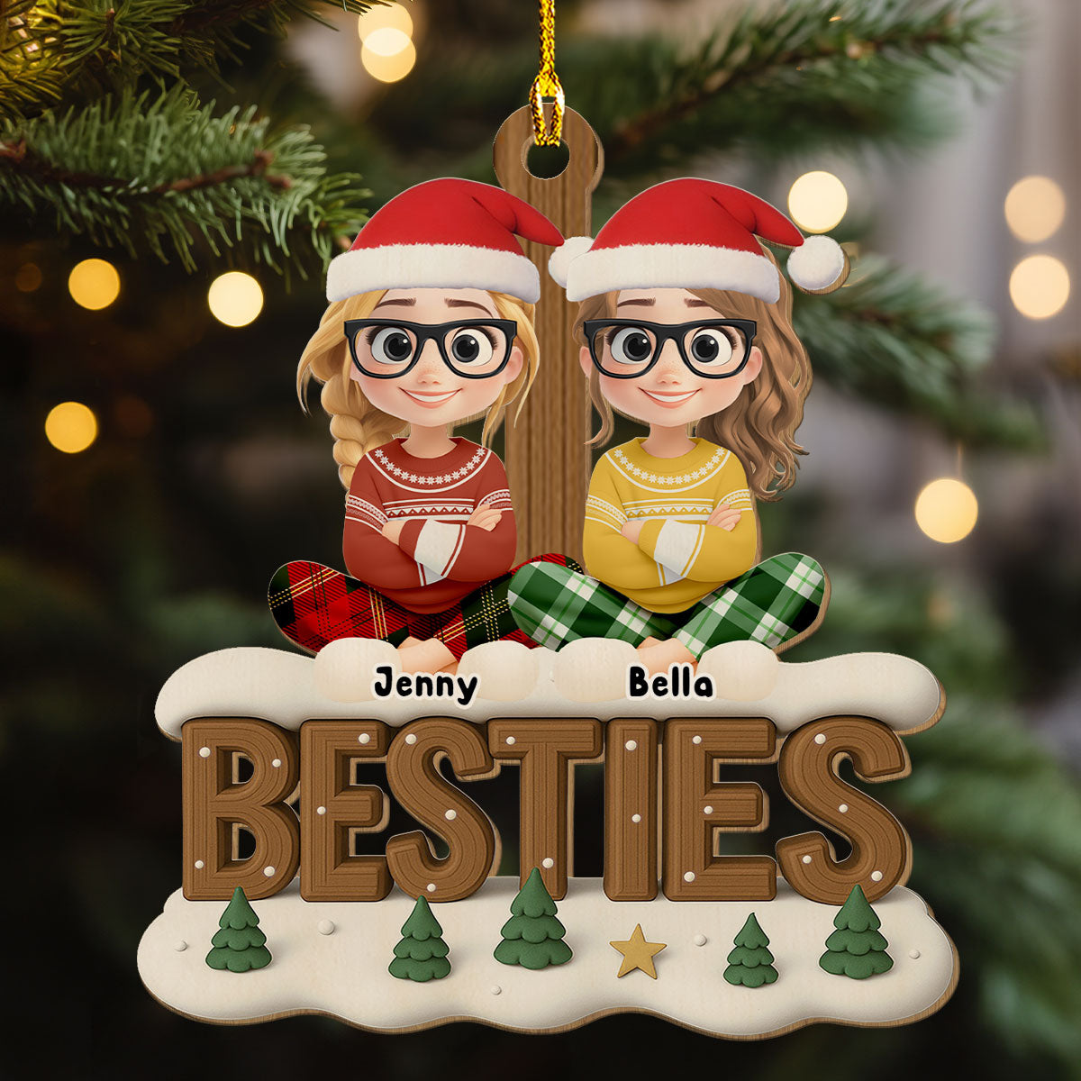 Besties This Year Onwards - Personalized Custom 3D Effect Wood Ornament