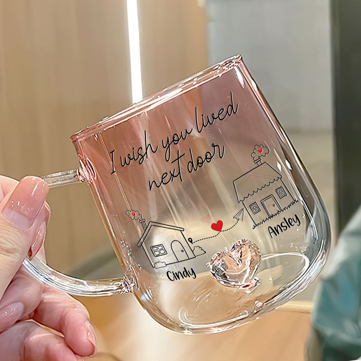 I Wish You Lived Next Door - Personalized Custom Pink Gradient Glass Mug