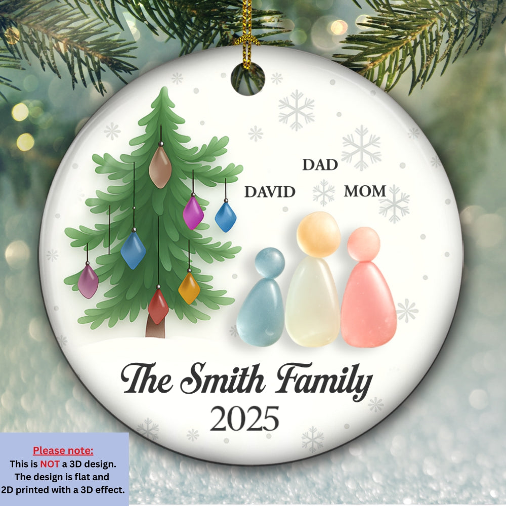 Sea Glass Family - Personalized Custom 3D Effect Ceramic Ornament