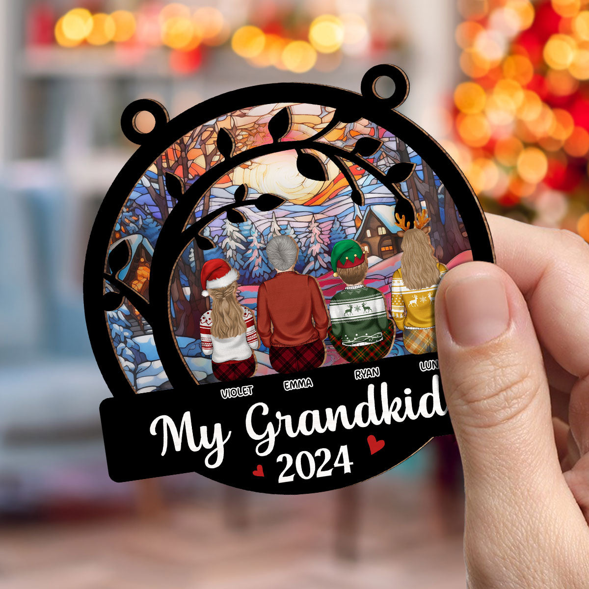 Cute Grandkids Christmas - Personalized Custom Suncatcher Ornament