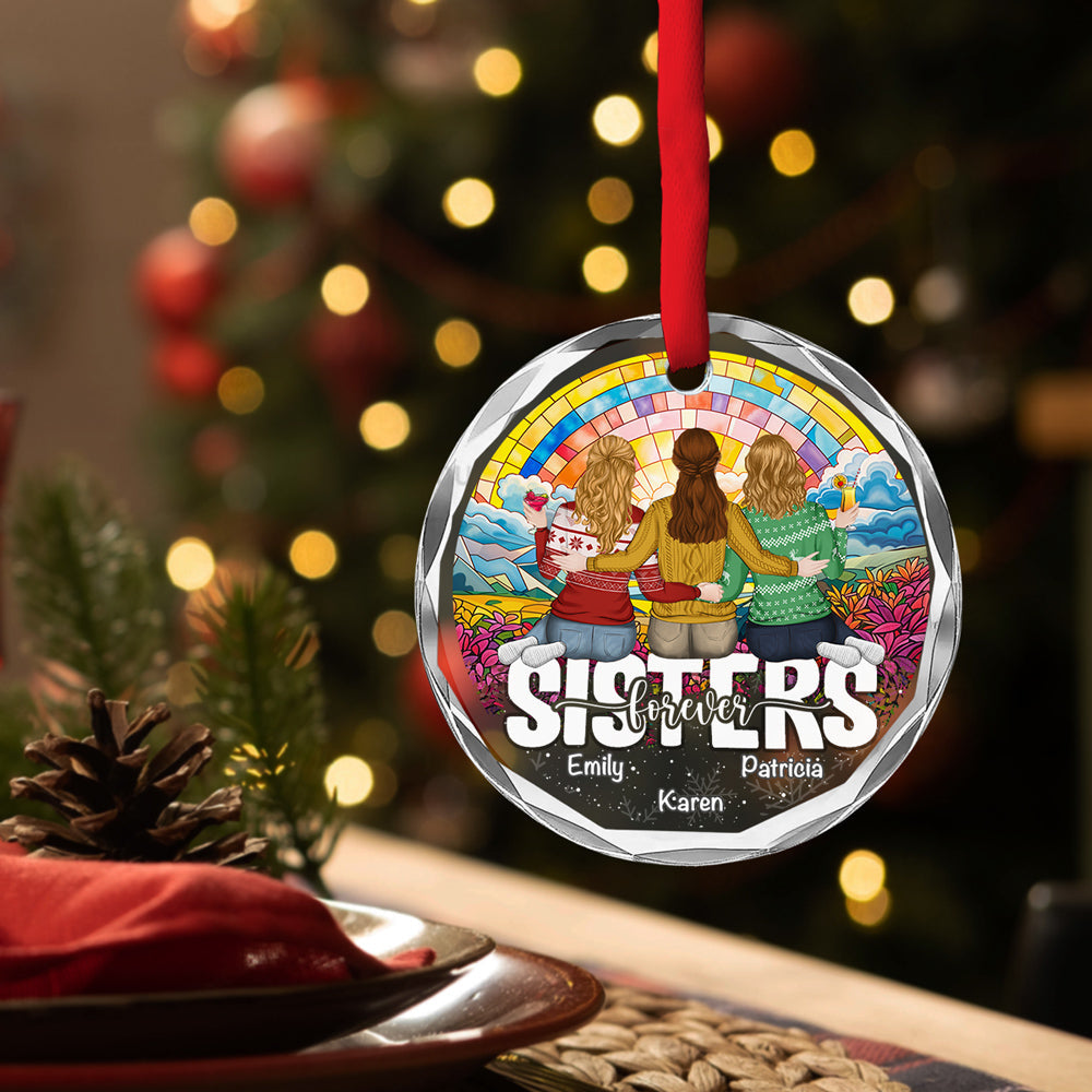 Besties Sitting Christmas - Personalized Custom Glass Ornament