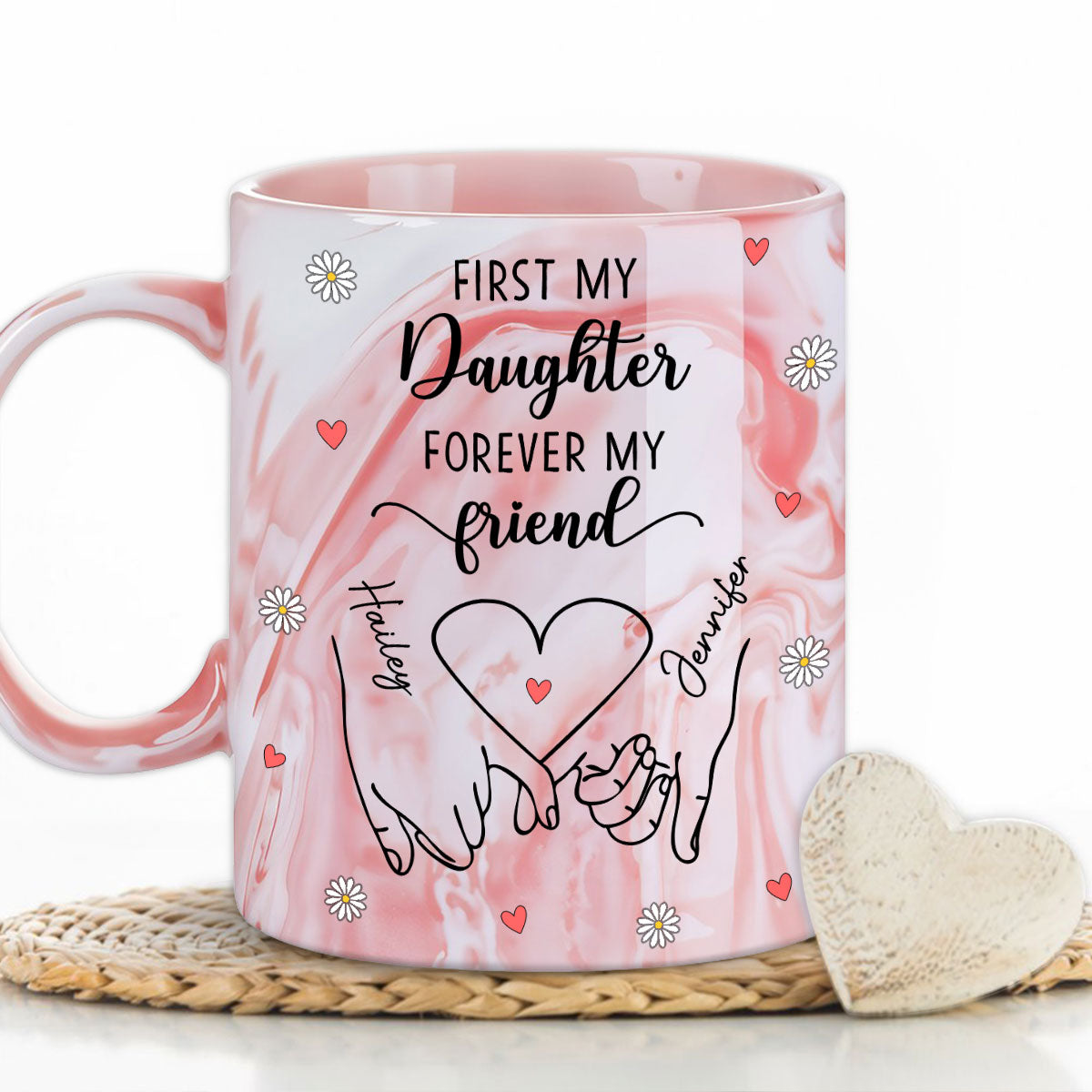 Forever Daughter Forever Friend - Personalized Custom Pink Marble Mug