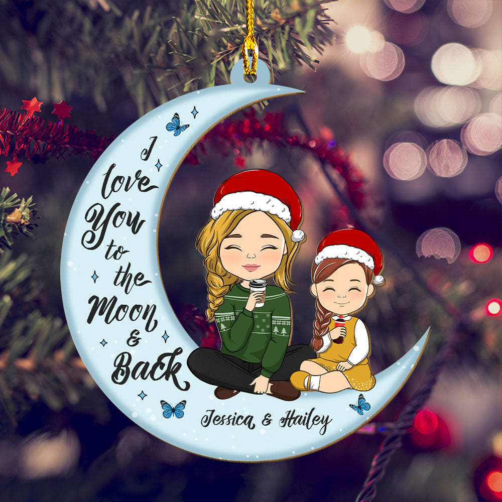 Love You To The Moon And Back - Personalized Custom Wood Ornament