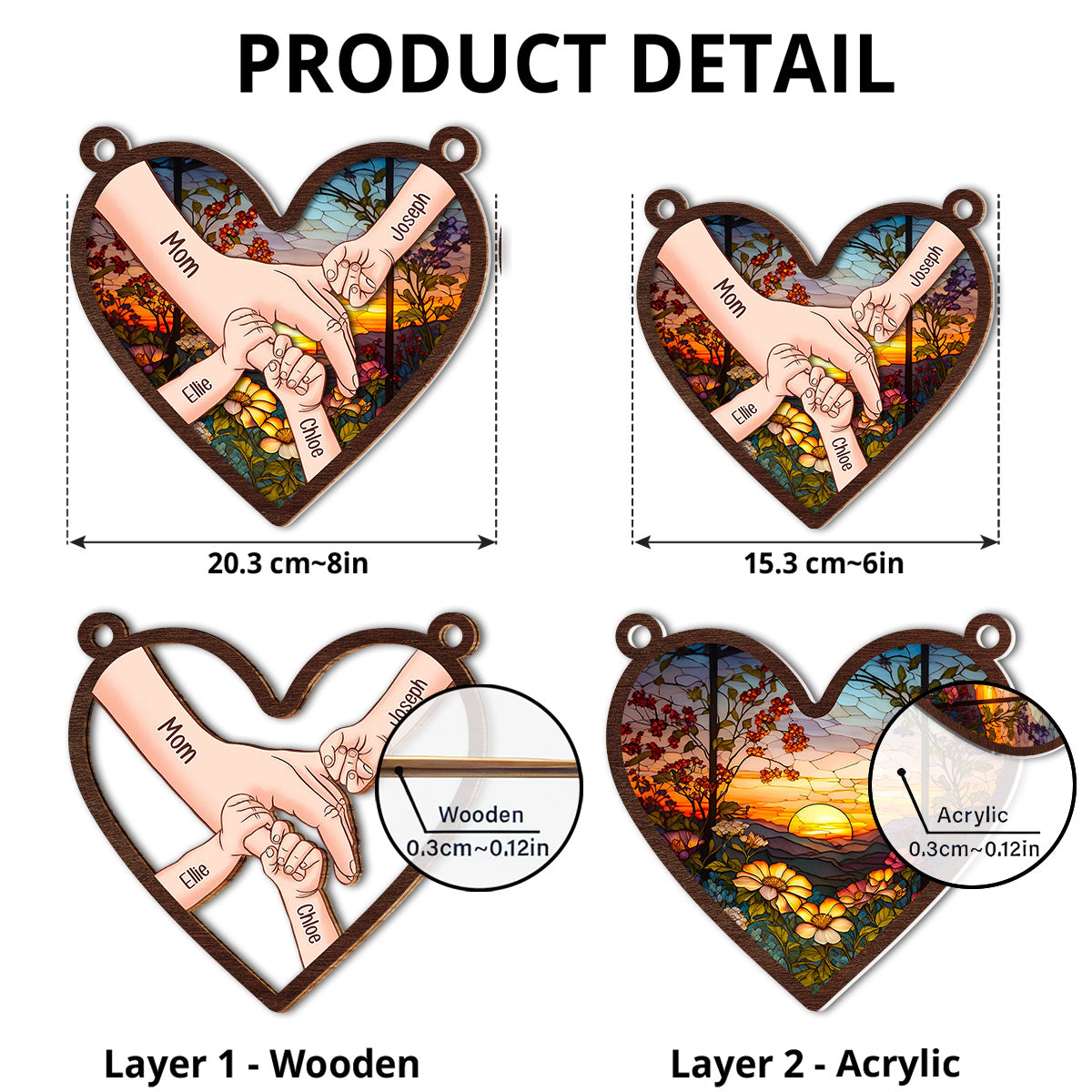 Hold Hands And Hearts - Personalized Custom Suncatcher