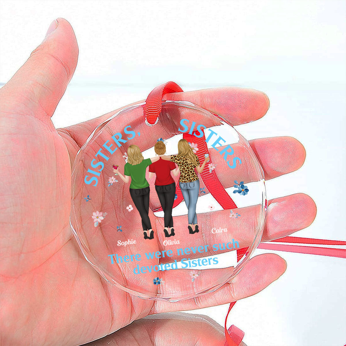 Devoted Sisters - Personalized Custom Glass Ornament