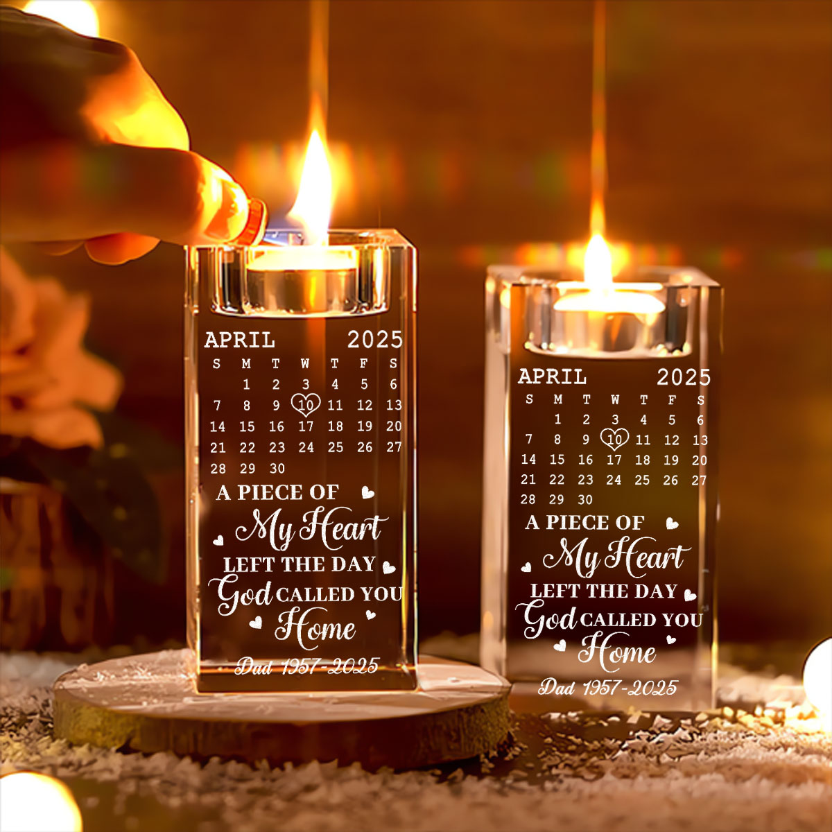 A Piece Of My Heart - Personalized Custom Engraved Crystal Candle Holder