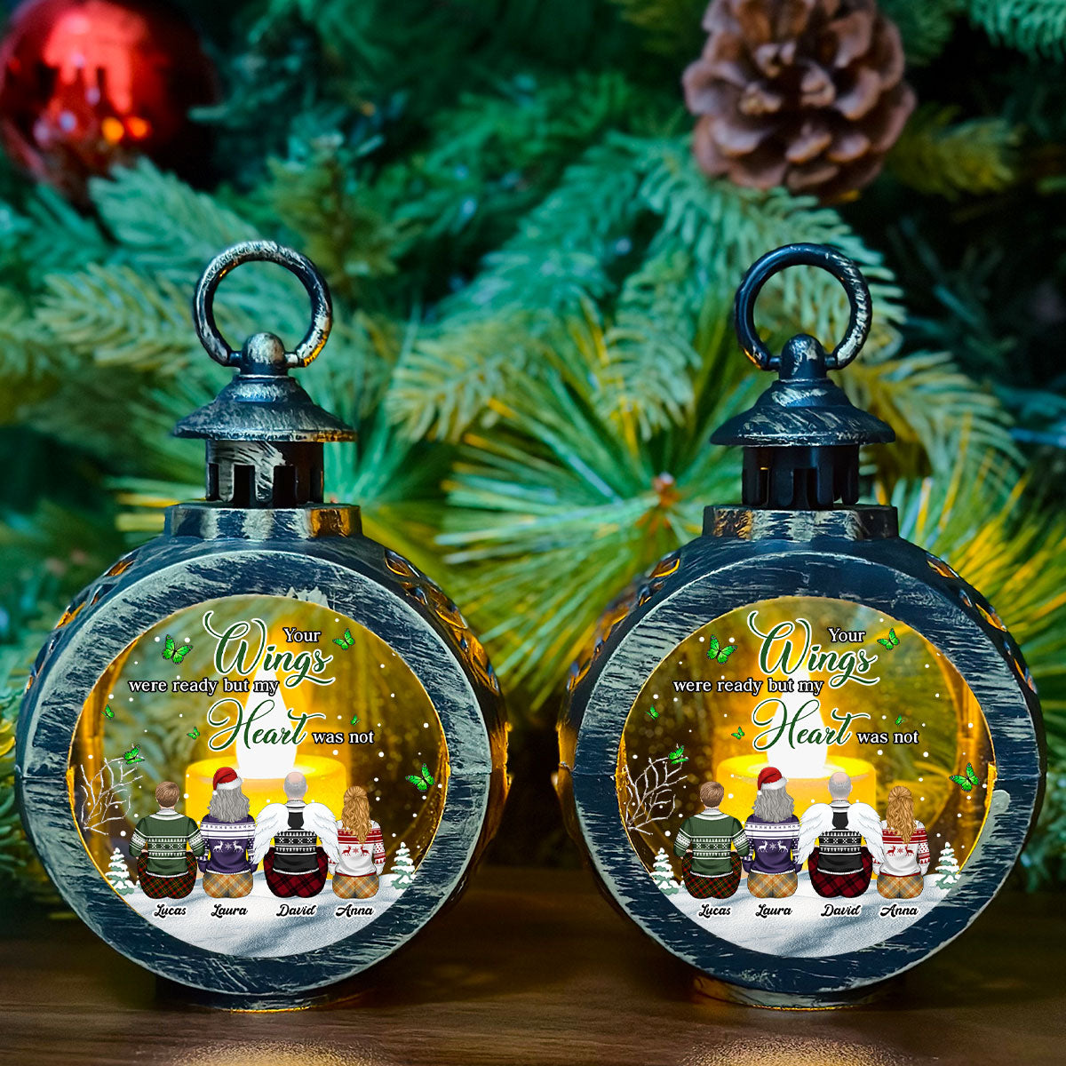 Your Wings Were Ready But My Heart Was Not - Personalized Custom Christmas Lantern