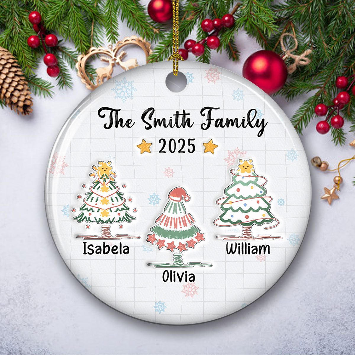 Love The Way Draw Family Love - Personalized Custom 3D Inflated Effect Ceramic Ornament