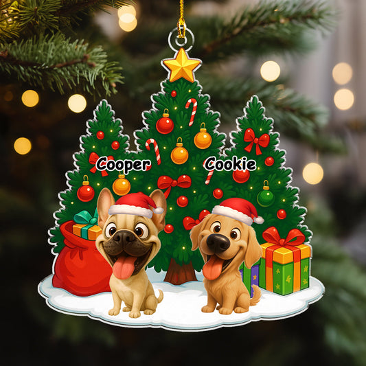 Dog Under Christmas Tree - Personalized Custom Acrylic Ornament