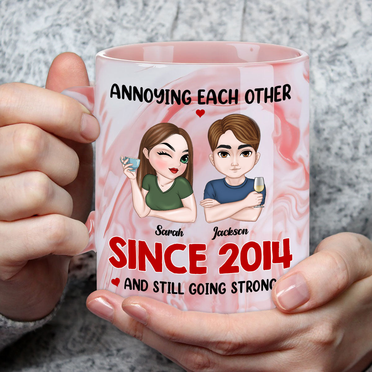 Annoying Each Other Forever - Personalized Custom Pink Marble Mug