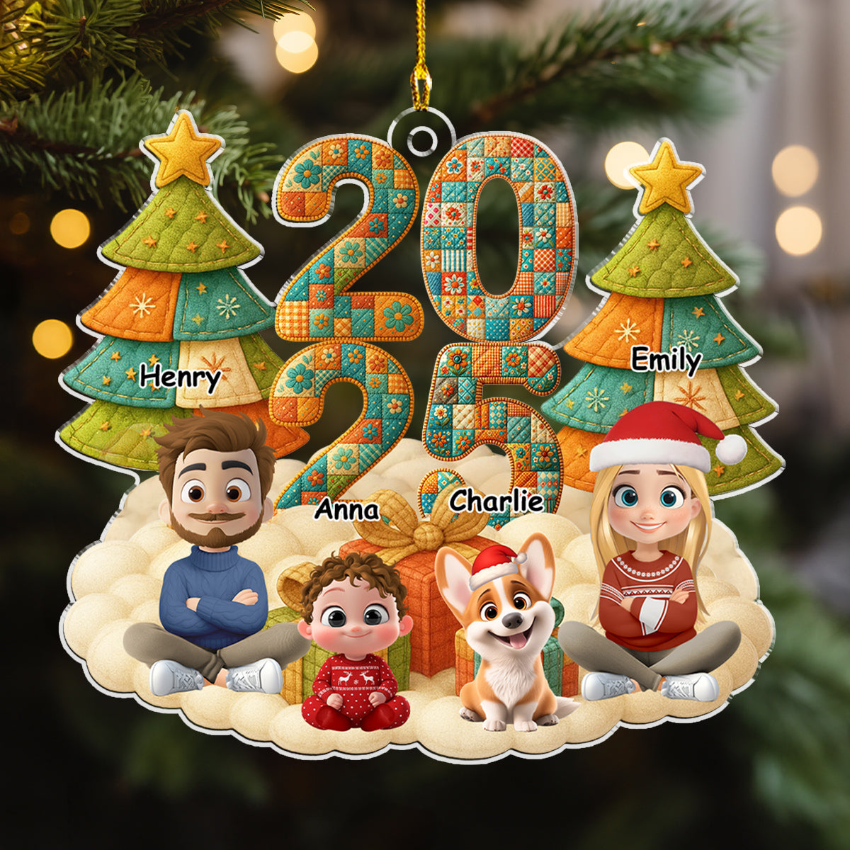 A Patchwork Family - Personalized Custom Acrylic Ornament 