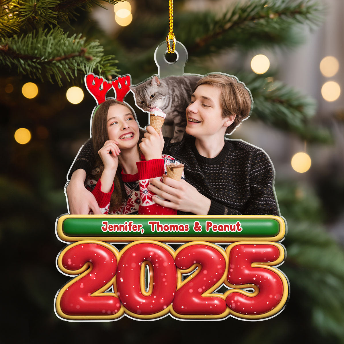 My Kids Is Here Cat Photo Version - Personalized Custom Acrylic Ornament