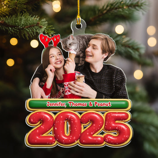 My Kids Is Here Cat Photo Version - Personalized Custom Acrylic Ornament