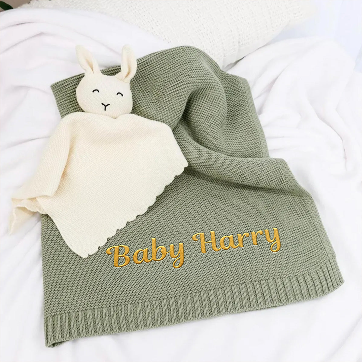 Baby Monogram - Personalized Custom Embroidered Knitted Baby Blanket