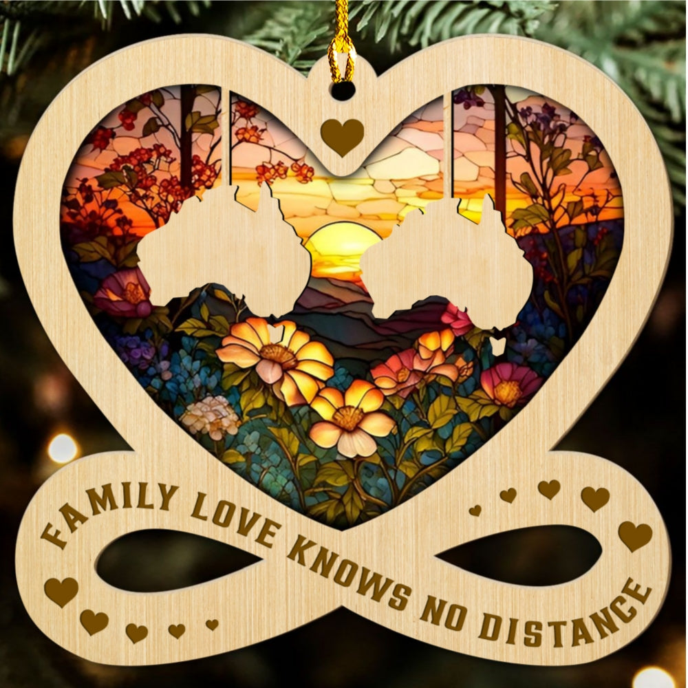 Family Love Knows No Distance - Personalized Custom Wood Ornament
