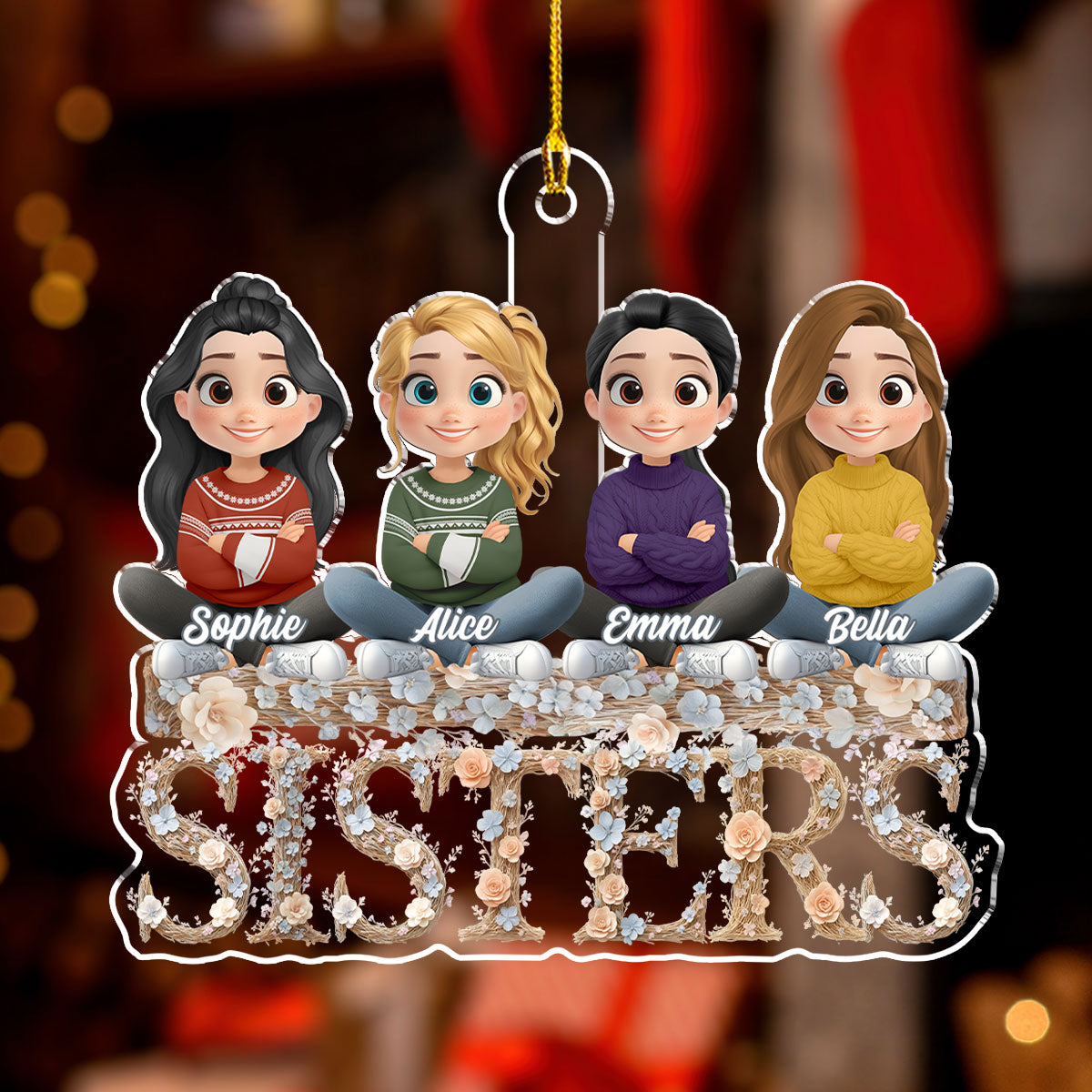 Bestie Sister Flower - Personalized Custom Acrylic Ornament