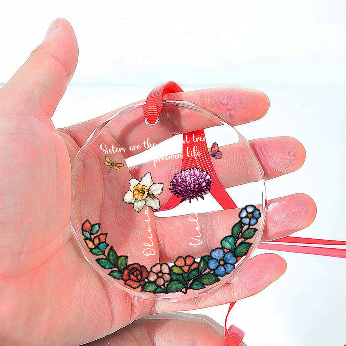 Sisters Bloom In Precious Life - Personalized Custom Glass Ornament
