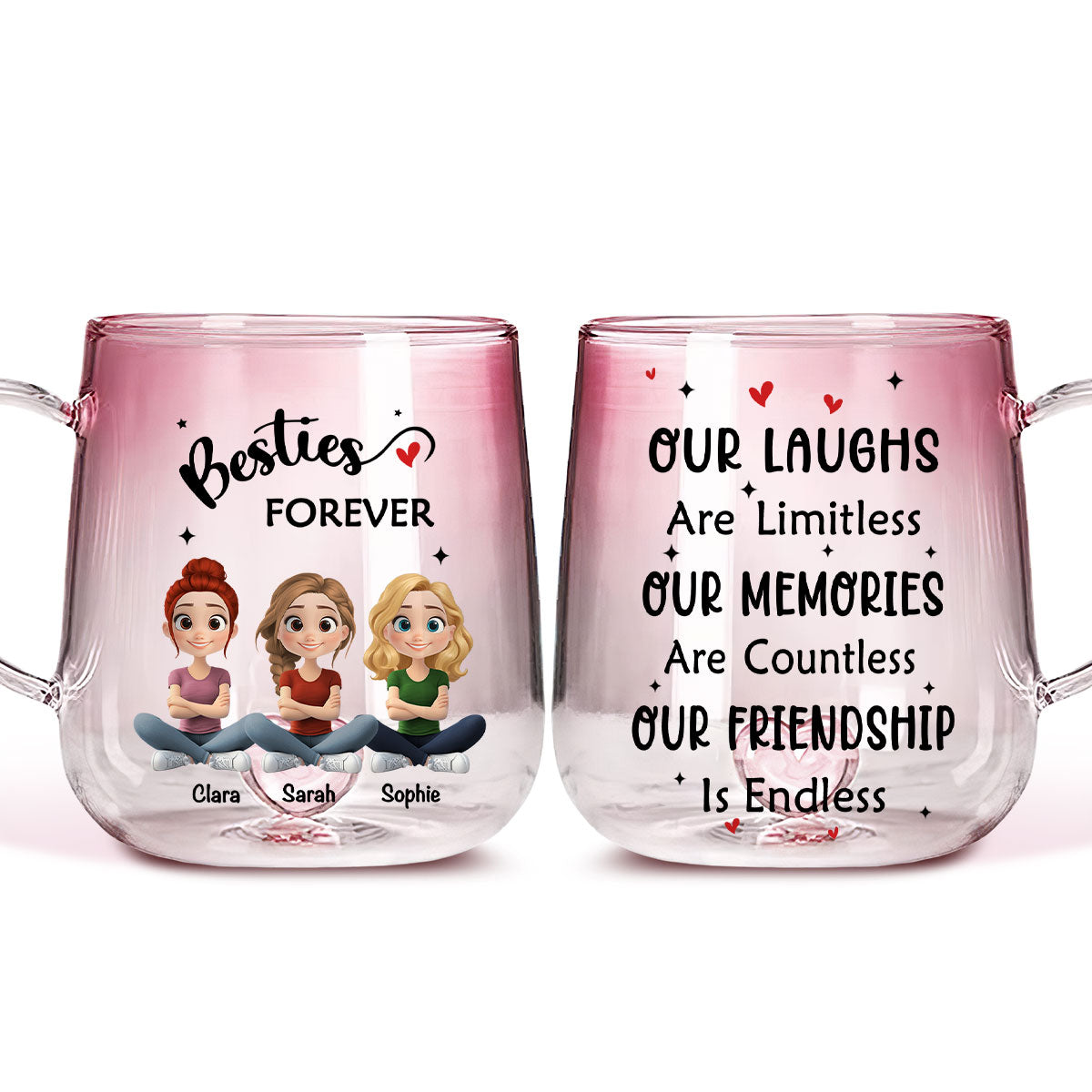 Limitless Friendship Glow - Personalized Custom Pink Gradient Glass Mug