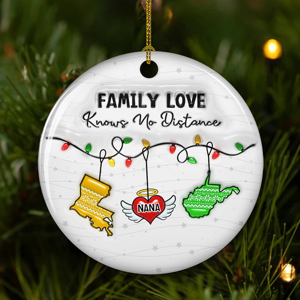 Family Love Knows No Distance Angel Wings - Personalized Custom 3D Inflated Effect Ceramic Ornament