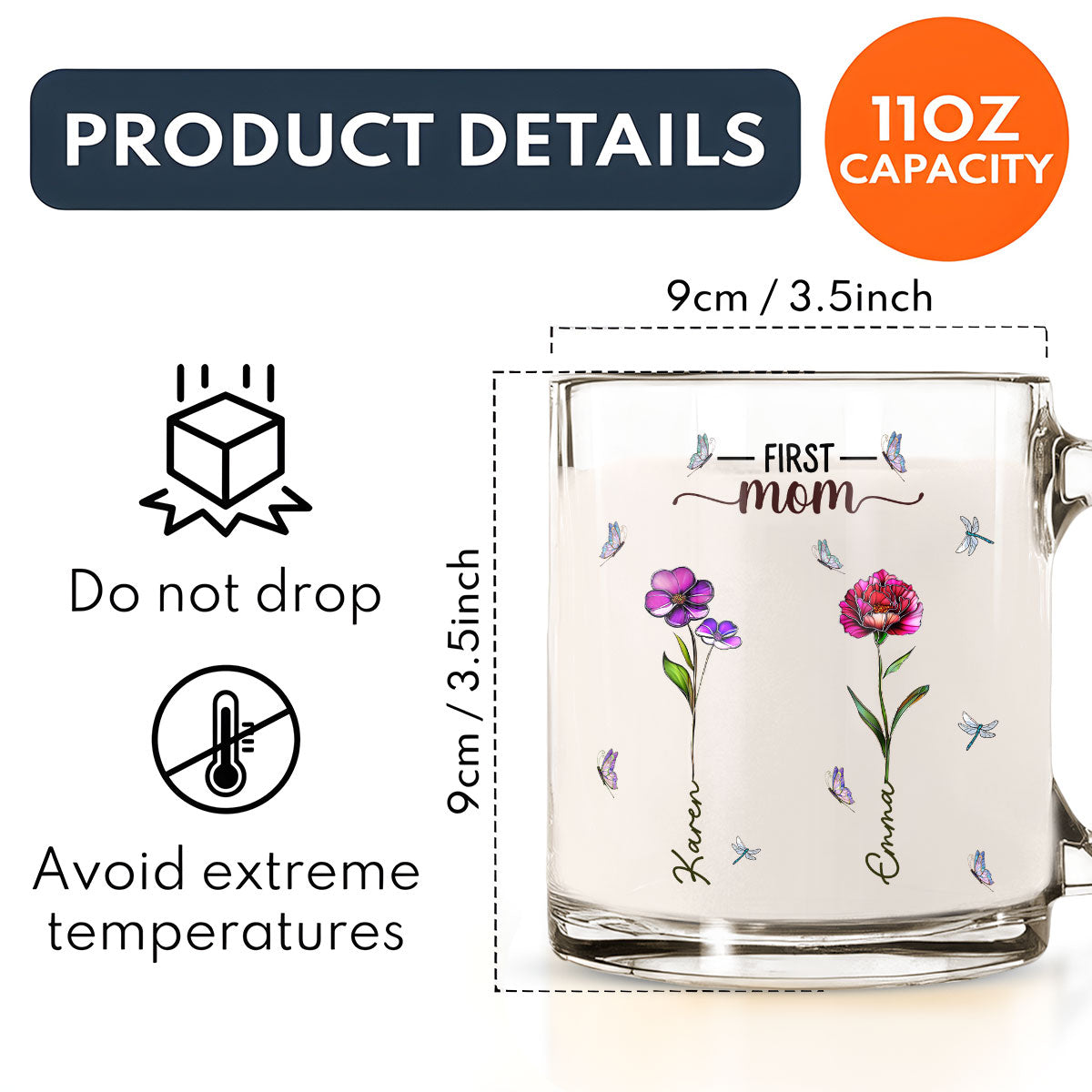 First Mom Now Nana Birthmonth Flower - Personalized Custom Glass Mug