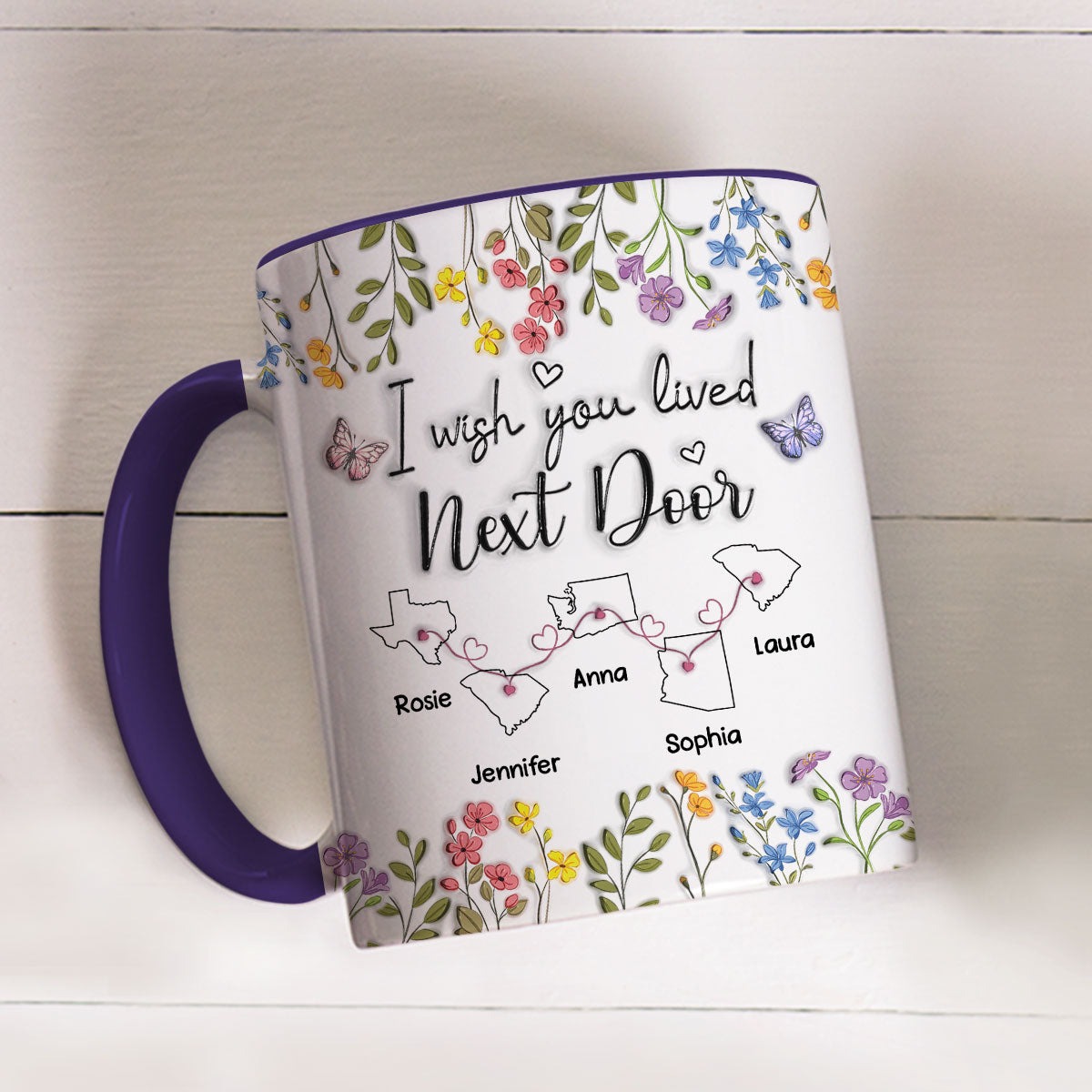 I Wish We Lived Closer Floral Version - Personalized Custom 3D Inflated Effect Accent Mug