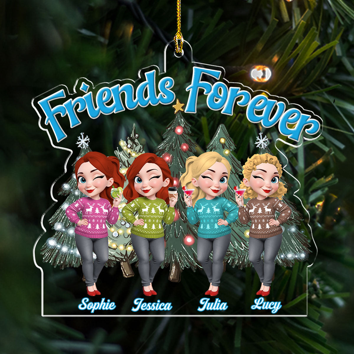 Sisters Bond Christmas - Personalized Custom Acrylic Ornament