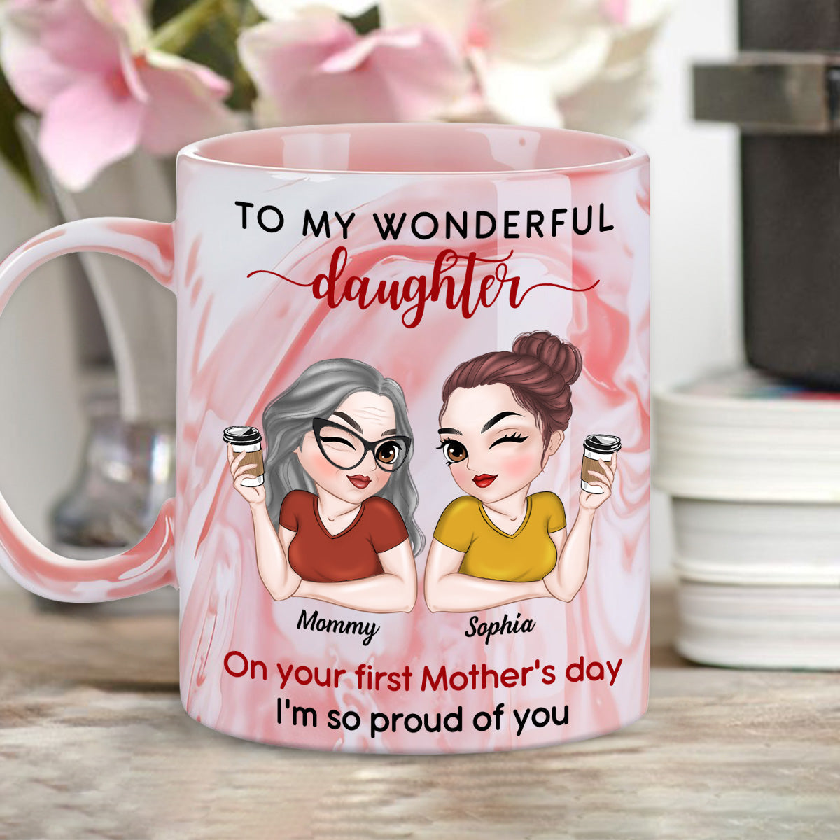 To My Amazing Daughter - Personalized Custom Pink Marble Mug