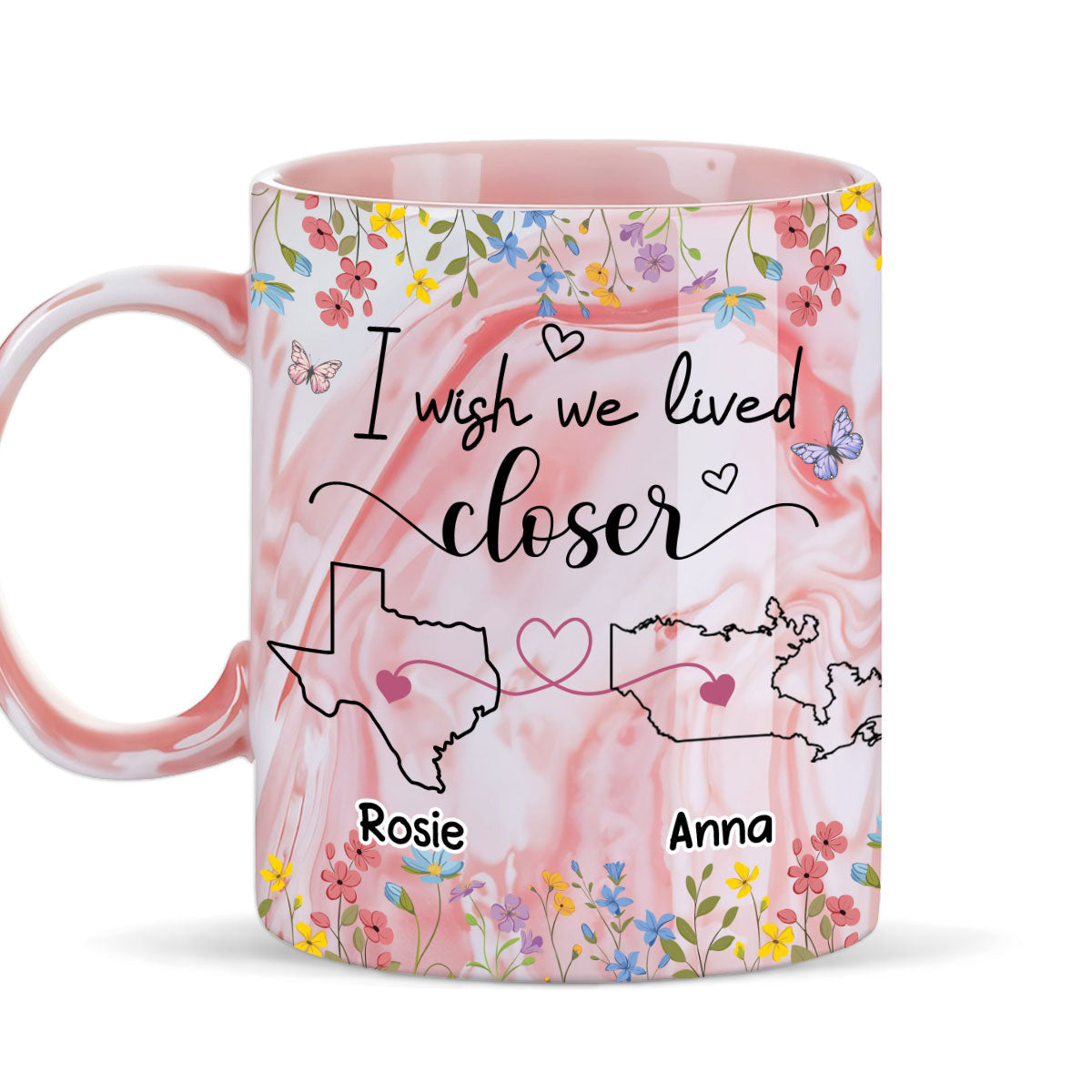 I Wish We Lived Closer Floral Version - Personalized Custom Pink Marble Mug