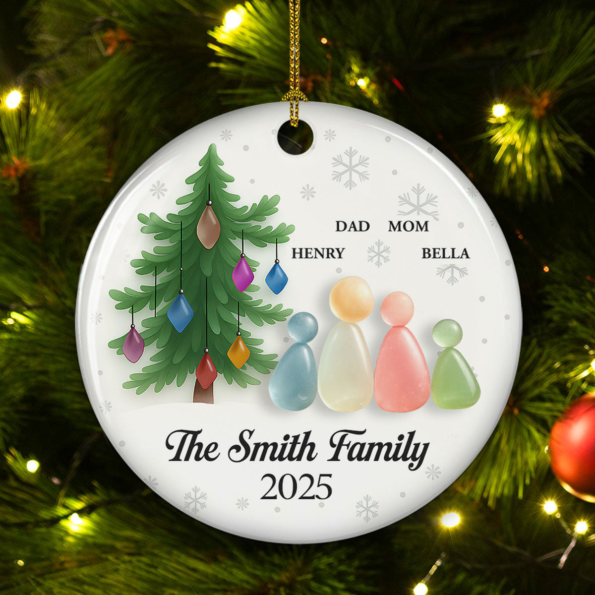 Sea Glass Family - Personalized Custom 3D Effect Ceramic Ornament