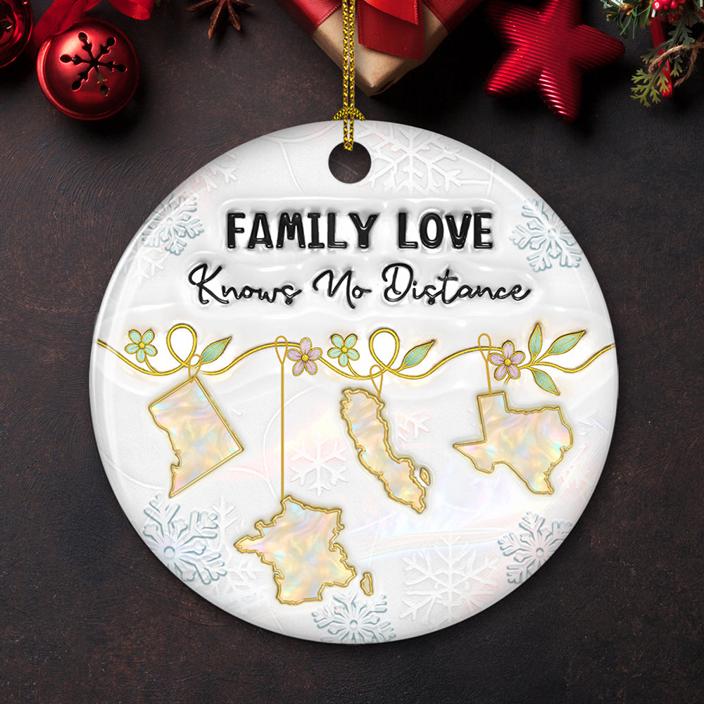 Family Love Knows No Distance Mother Of Pearl Countries - Personalized Custom 3D Inflated Effect Ceramic Ornament