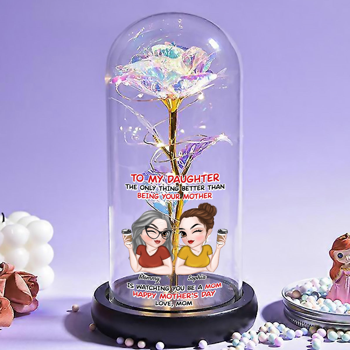 Watching You Be A Mom - Personalized Custom Sparkly Rose